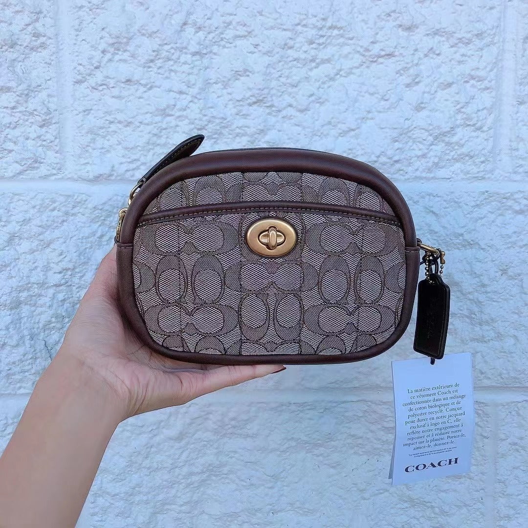 Coach C5275 Small Camera Bag In Signature Jacquard With Quilting In B4/Stone Ivory Coach C5275 Small Camera Bag In Signature Jacquard With Quilting In B4/Stone Ivory